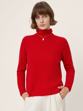 Premium Cashmere Blend Hand-Finished Seamless Turtleneck Knit Top TOVE - Crimson Red / XXL