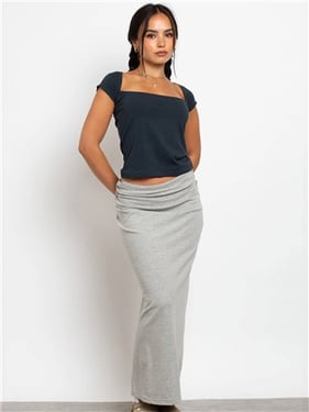 Daisy Street Fold Over Waistband Maxi Skirt - Grey - 8