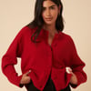 Red Wool Crew Neck Cardigan