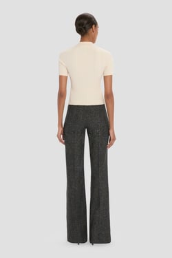 Victoria Beckham Ribbed Polo Top In Elderflower - XL - Womens