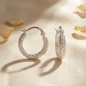 Sterling Silver Basket Weave Hinged Hoops