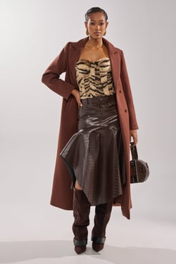 AKIRA Cocoa Butter Scuba Trench Coat | Brown | Size 1X