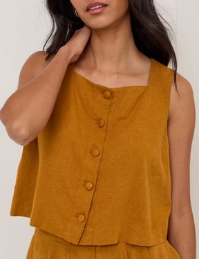 Orange Linen-Blend Button Front Sammie Top