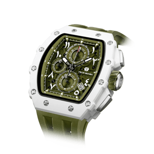 TSAR BOMBA Men's Luxury Quartz Watch | Olive | Bioceramic Tonneau Case | Japanese Quartz Movement | 50M Waterproof Sport Wristwatch for Men | Elementalal TB8204B
