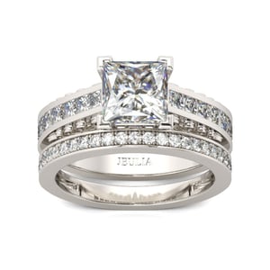 Jeulia Simple Princess Cut Sterling Silver Ring Set