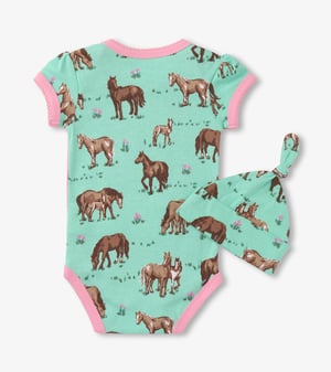 Baby Girls Western Horses Bodysuit & Hat