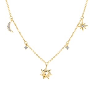 Sun Moon & Stars Charm Necklace Sterling Silver