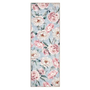 Blooming Peonies Blue Eco-Washable Runner - 75x220cm
