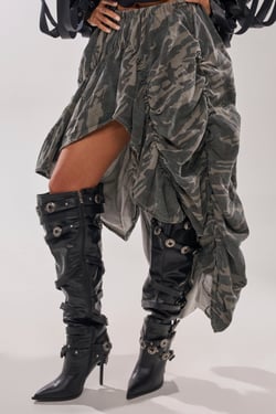AKIRA Gold Xerxes Stiletto Metal Embellished Boot | Black | Size 11