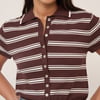 Brown Striped Knitted Polo Top