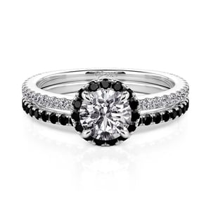 Jeulia Halo Round Engagement Ring Set With Black Accents