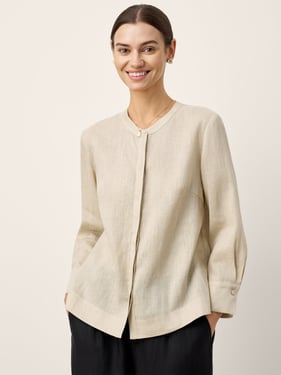 100% Linen Crew Neck Classic Fit Shirt INES - Willow Cream / XXL