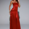 Statement Shine Strapless Satin Maxi Dress Red