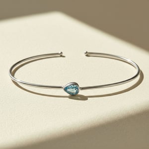 Minimalist Sterling Silver Aquamarine March Birthstone Bangle Bracelet