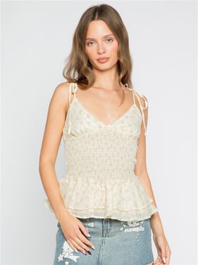 Daisy Street Strappy Floral Top - Cream / Pink - XS