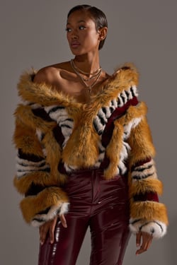 AKIRA Olympia Paneled Faux Fur | Black | Size Large