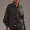 AKIRA Bling Denim Button Down Top | Black | Size Small/Medium