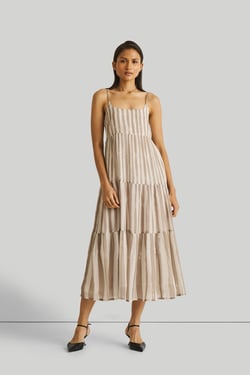 Strappy Tiered Maxi Dress in Beige Stripes - Striped down beige / M