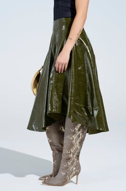 AKIRA Think About It Faux Leather Midi Skirt In Olive | Size Small