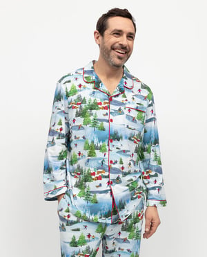 Montana Mens Winterscape Printed Jersey Pyjama Top - XL