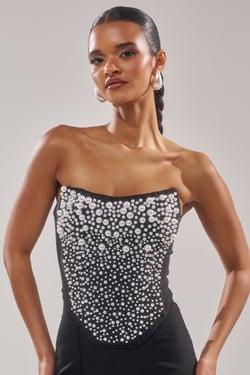AKIRA Never Yours All Over Pearl Corset Top | Black | Size 1X