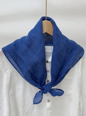 100% Linen Hand-Stitched Square Scarf - Deep Navy / One Size