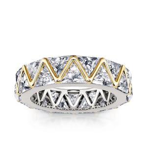 Jeulia Trillion Cut Eternity Two Tone Sterling Silver Women's Band