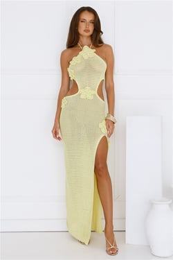 Monaco Sun Knit Halter Maxi Dress Yellow