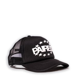 Paired Constellation Puff Print Trucker Cap Black