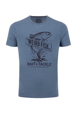 Weird Fish Leaping Fish Front Print Graphic T-Shirt Faded Blue Size XL