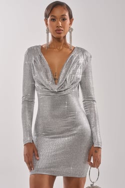 AKIRA Too Hot To Handle Rhinestone Mini Dress In Silver | Size 1X