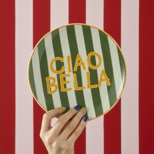 Line Striped Porcelain Dessert Plate - Green
