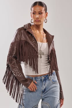 AKIRA Not My First Rodeo Cropped Moto Jacket | Brown | Size XL