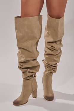 AKIRA Azalea Wang Nanette Taupe Slouchy Boot | Size 11