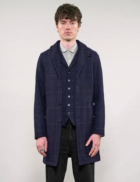 IMMORTAL Silverstone Frock Coat - Bouclé Windowpane Navy Check