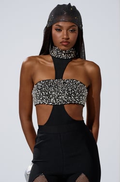 AKIRA The Best Has Yet To Come Rhinestone Bodysuit | Black | Size XL