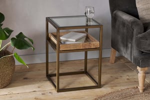nkuku Luzon Iron & Mango Wood Display Side Table | Tables | One Size | Brass