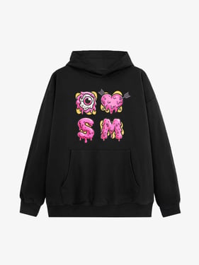 Street Dripping Letter Eyeball Graffiti Hoodie - Black / XXL