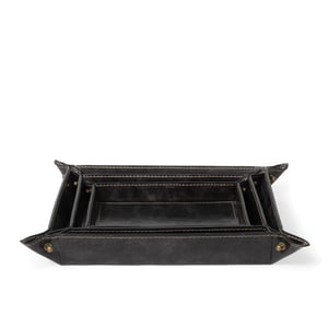 Derby Black Leather Tray Set