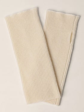 100% Cashmere Fingerless Knit Gloves - White / One Size