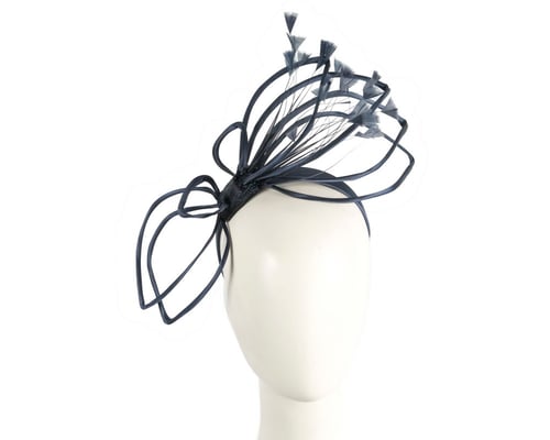 Thin outline navy fascinator with feathers