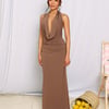 Silk Essence Halter Maxi Dress Brown