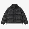 Retro Buckled High-Neck Crinkle Puffer Jacket - Black / L