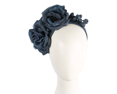 Large navy flower fascinator headband by Max Alexander