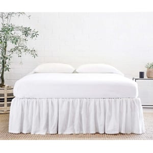 Gathered White Linen King Bed Skirt