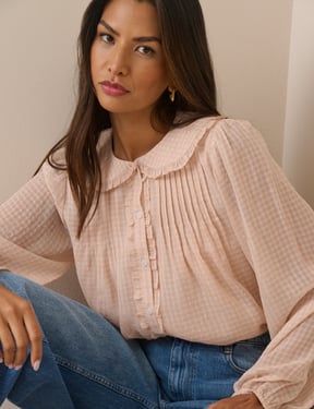 Pink Gingham Frill Peter Pan Collar Blouse