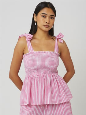 Brave Soul Stripe Peplum Top - Pink - XS