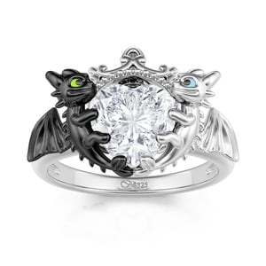 Jeulia Hug Me "Strongest Romance" Dragon Couple Ring Heart Cut Sterling Silver