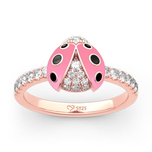 Jeulia Lucky Pink Ladybug Sterling Silver Ring