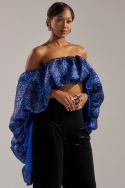 AKIRA Melani Off The Shoulder Hi-Low Brocade Blouse | Size 1X